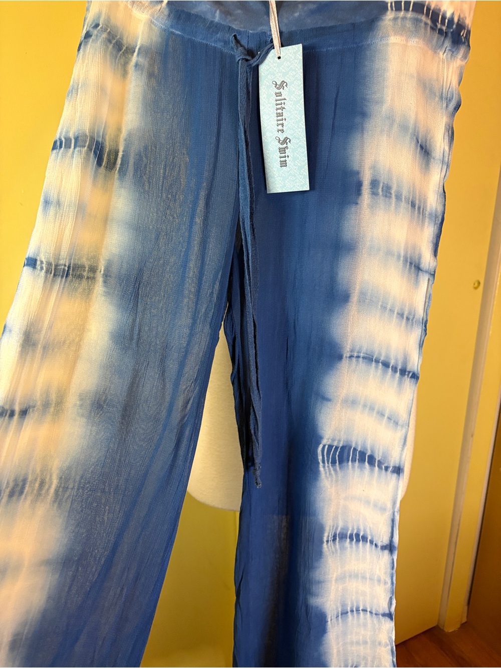 Saltwater Swim Blue Tie-Dye Sheer Beach Cover-Up Pants